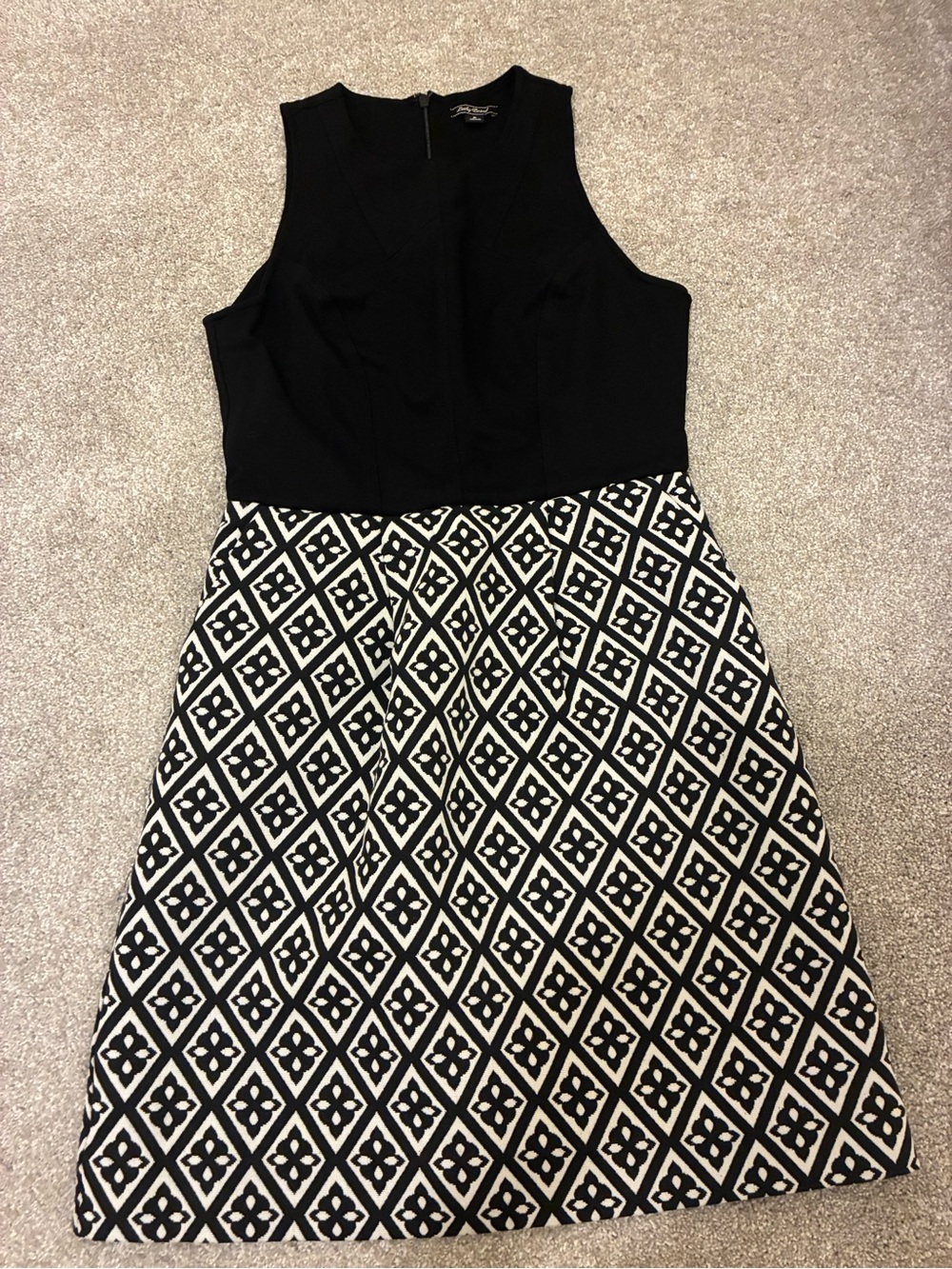 Lucky Brand Black & White Geometric Fit-and-Flare Mini Dress